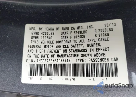 2014 Honda Accord Lx из США, поврежденный, VIN 1HGCR2F3XEA056742